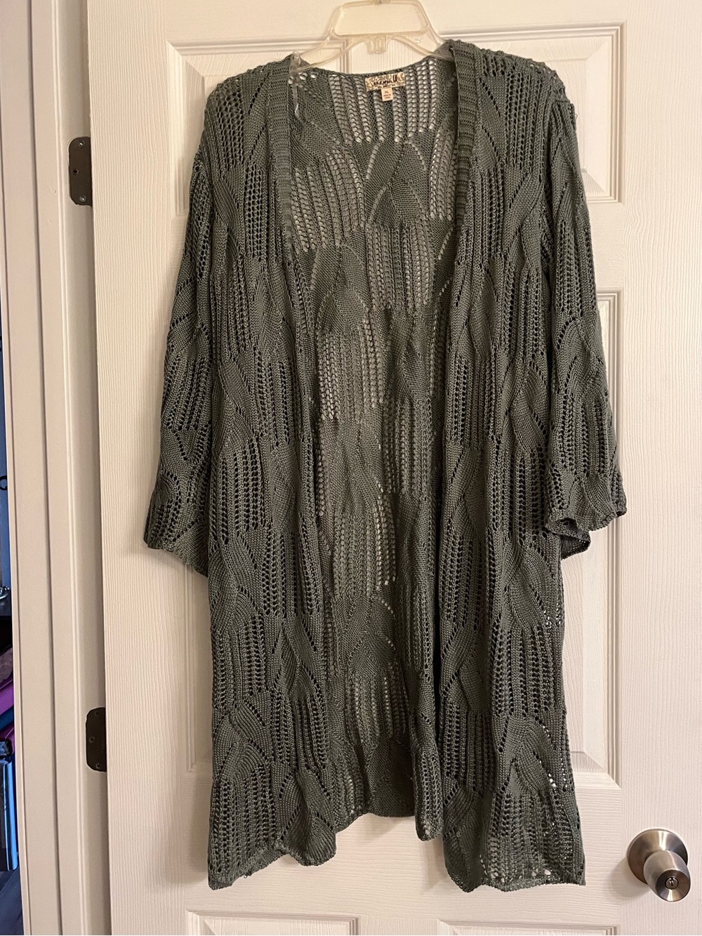 ONE WORLD Open Knit Sage Cardigan